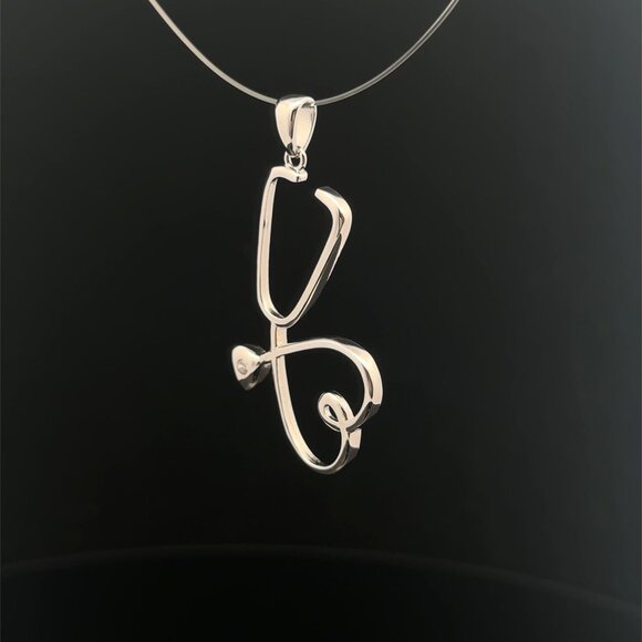 925 Sterling Silver Pendant Stethoscope - Picture 1 of 6